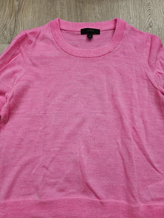 J Crew Merino Wool Bright Pink Crewneck Sweater Xxs - Picture 5 of 11
